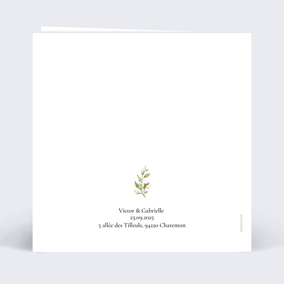 Invitation anniversaire mariage Lettrines Botaniques Verso
