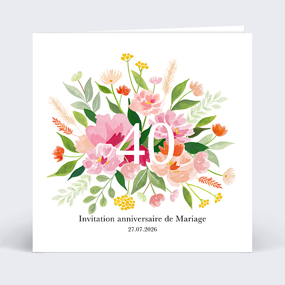 Invitation anniversaire mariage Aquarelle Champêtre