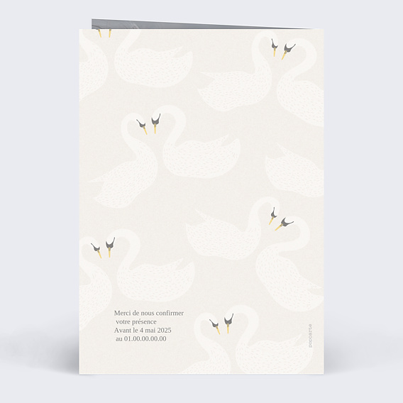 Invitation anniversaire mariage Cygnes en coeur Verso