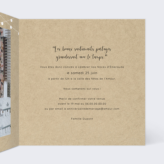 Invitation anniversaire mariage Arbre Intérieur Droit