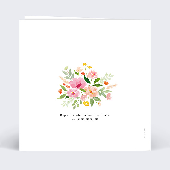 Invitation anniversaire mariage Aquarelle Champêtre Verso