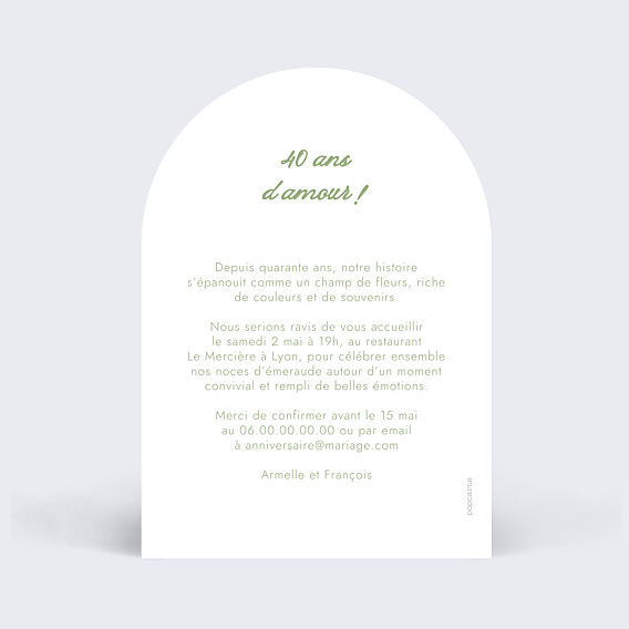 Invitation anniversaire de mariage Arche végétal moderne