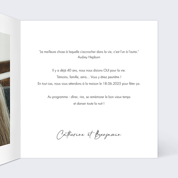 Invitation anniversaire mariage Wild Flowers Intérieur Droit