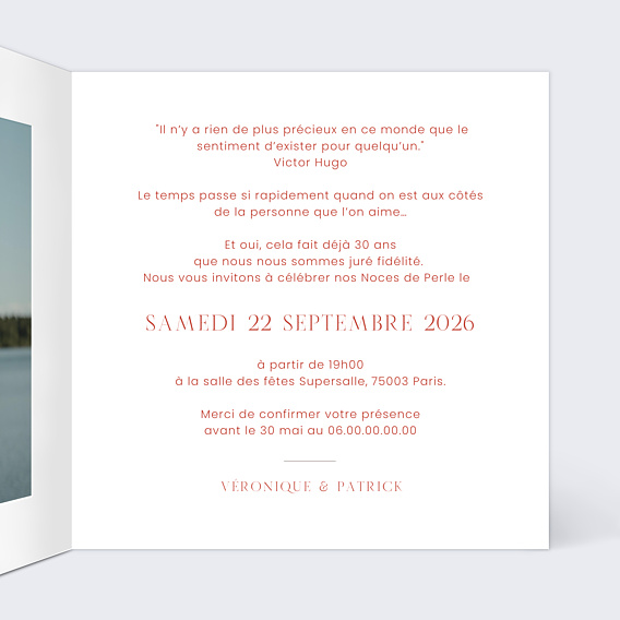 Invitation anniversaire de mariage Notre Vie Ensemble