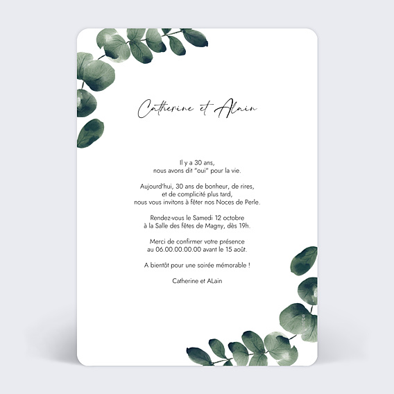 Invitation anniversaire de mariage Branche d'Eucalyptus