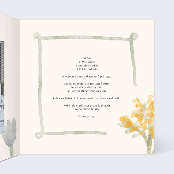 Invitation anniversaire mariage Jardin Aquarelle Intérieur Droit