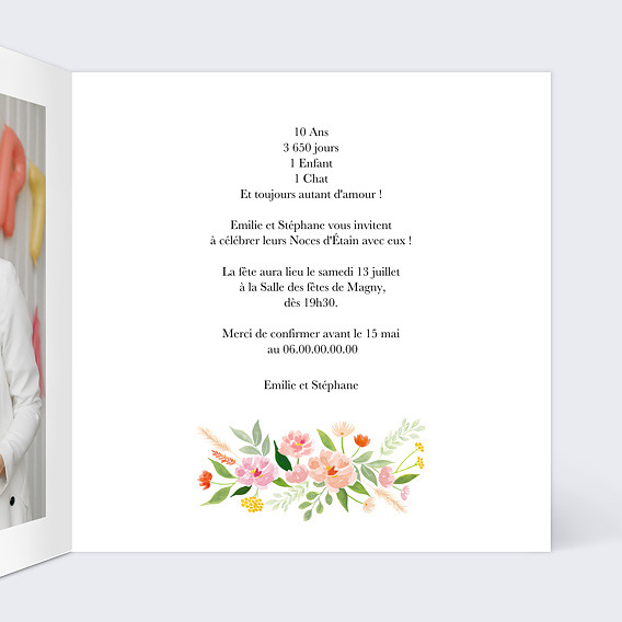 Invitation anniversaire mariage Aquarelle Champêtre Intérieur Droit