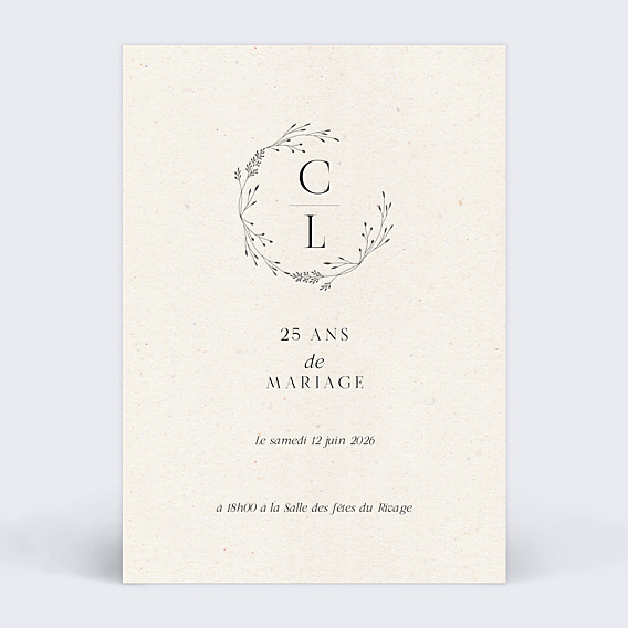 Invitation anniversaire mariage Initiales Rafinées