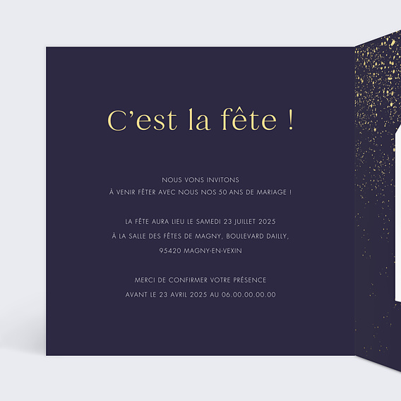 Invitation anniversaire mariage Pluie de Fête avec graines Intérieur Gauche