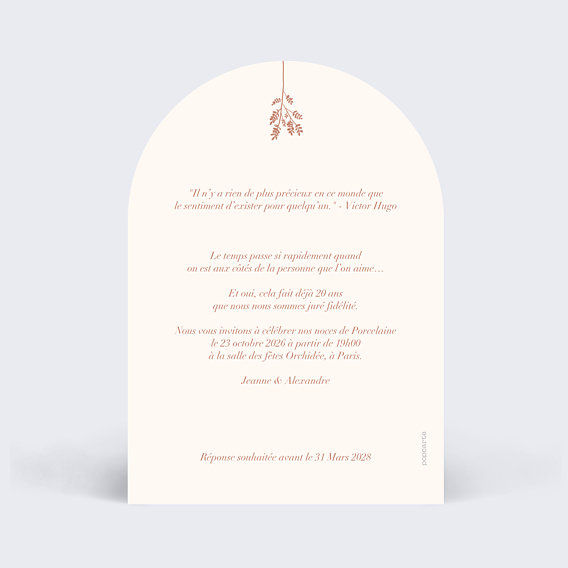 Invitation anniversaire de mariage Botanica