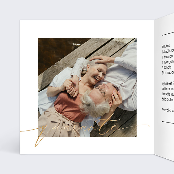 Invitation anniversaire mariage 40 ans Moderne Intérieur Gauche