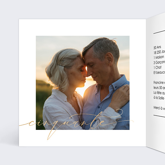 Invitation anniversaire mariage 50 ans Moderne Intérieur Gauche