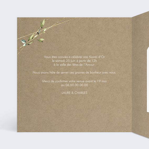 Invitation anniversaire mariage Modern Love Graines Intérieur Gauche