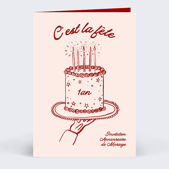 Invitation anniversaire mariage Gâteau Dessiné