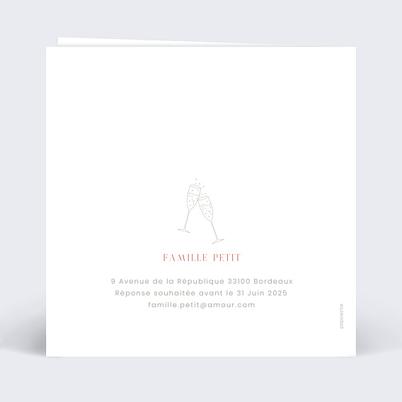 Invitation anniversaire mariage Notre Vie Ensemble Verso