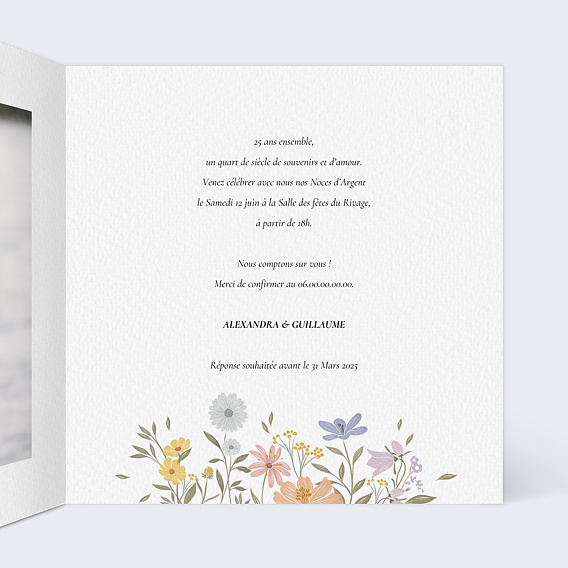 Invitation anniversaire mariage Idylle Bucolique Intérieur Droit