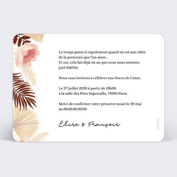 Invitation anniversaire de mariage Printemps Bohème