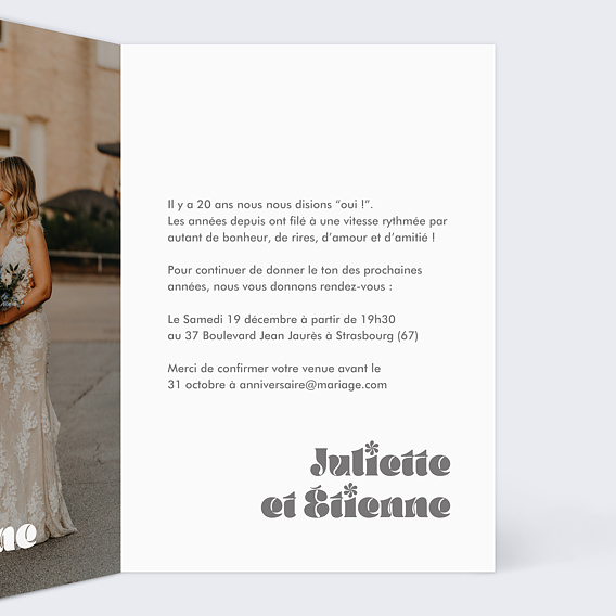 Invitation anniversaire mariage 20 ans de mariage Intérieur Droit