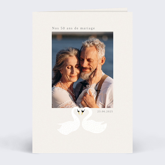 Invitation anniversaire mariage Cygnes en coeur