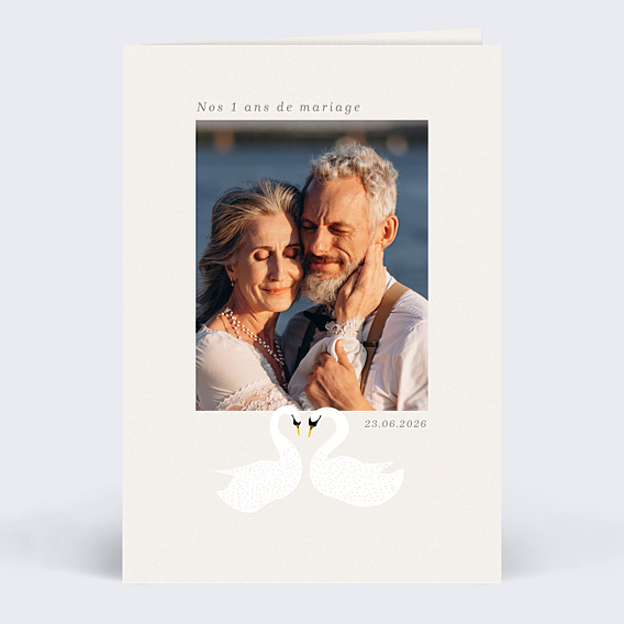 Invitation anniversaire mariage Cygnes en coeur