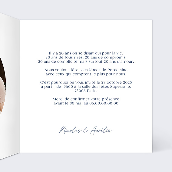 Invitation anniversaire mariage Esprit Azulejos Intérieur Droit