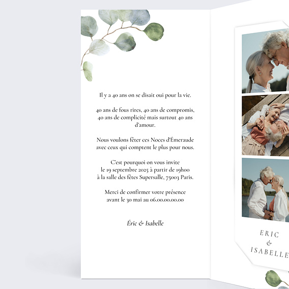 Invitation anniversaire mariage Cadre Ocre Eucalyptus Intérieur Gauche