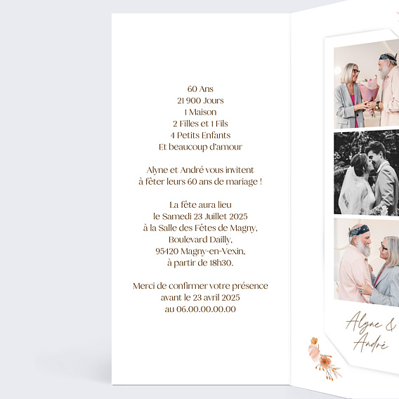 Invitation anniversaire mariage Flower of Fall Allongé Intérieur Gauche