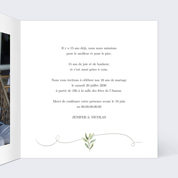 Invitation anniversaire de mariage Olivier éternel