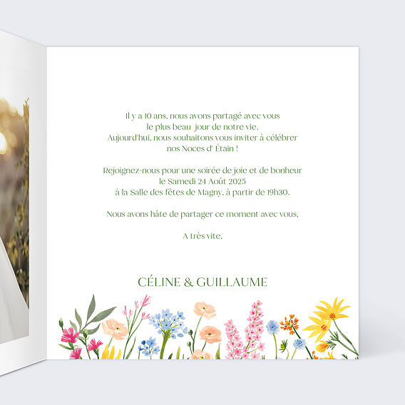 Invitation anniversaire mariage Jardin Romantique Intérieur Droit