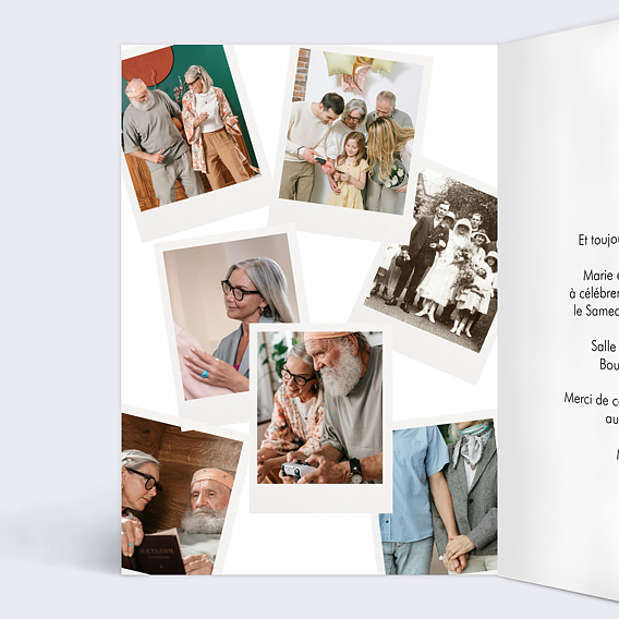 Invitation anniversaire mariage Pêle-mêle polaroid Intérieur Gauche