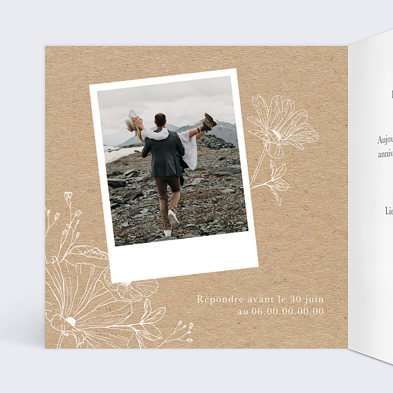 Invitation anniversaire mariage Gravure Kraft Intérieur Gauche