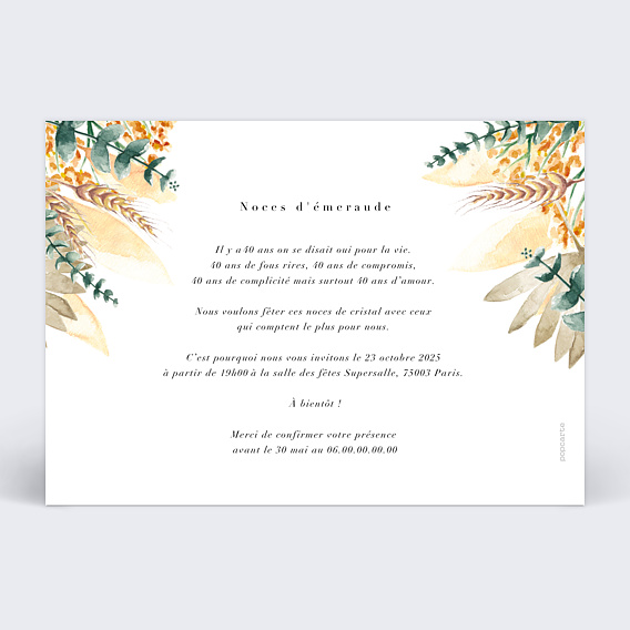 Invitation anniversaire mariage Bohemia Verso