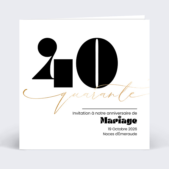 Invitation anniversaire mariage 40 ans Moderne