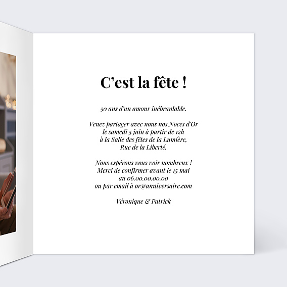 Invitation anniversaire de mariage Années en photos
