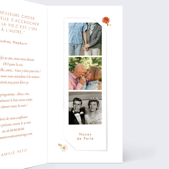 Invitation anniversaire mariage Bouquet Parfumé décomposé Intérieur Droit