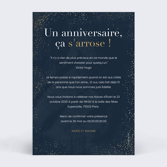 Invitation anniversaire mariage Mémento Verso