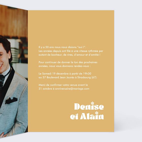 Invitation anniversaire mariage 50 ans de mariage Intérieur Droit