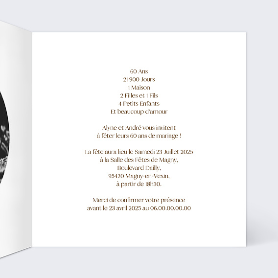 Invitation anniversaire mariage Couronne Printanière Intérieur Droit