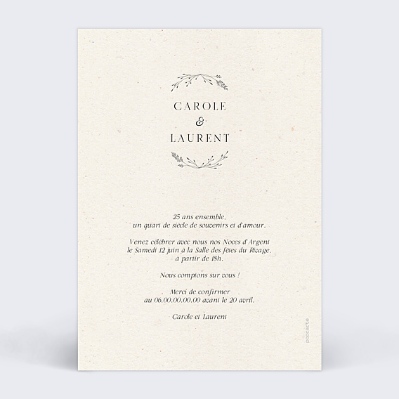 Invitation anniversaire de mariage Initiales Rafinées