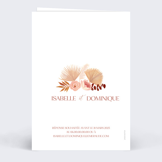 Invitation anniversaire mariage Arche bohème terracota Verso