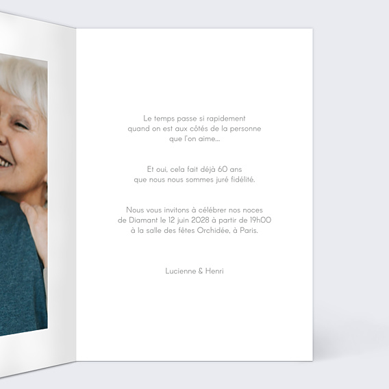 Invitation anniversaire de mariage 60 années d'amour