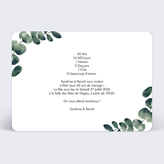 Invitation anniversaire de mariage Branche d’Eucalyptus