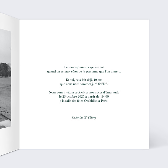 Invitation anniversaire mariage Photo Souvenir 40 Intérieur Droit
