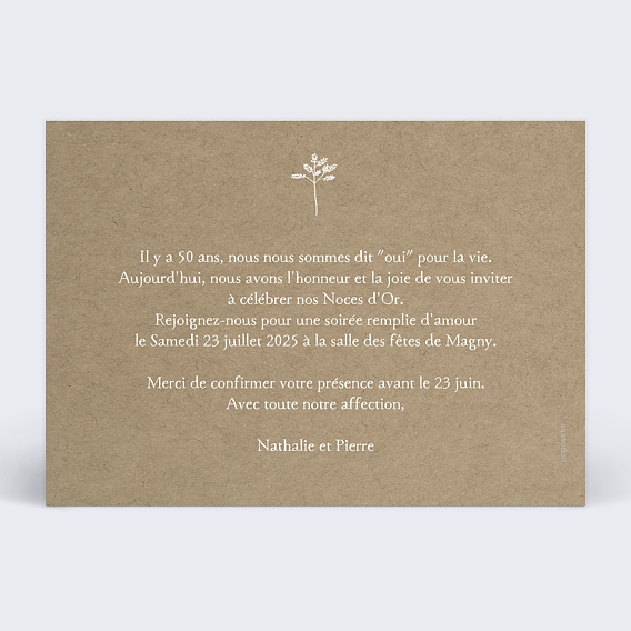 Invitation anniversaire mariage Bouquet Champêtre Verso