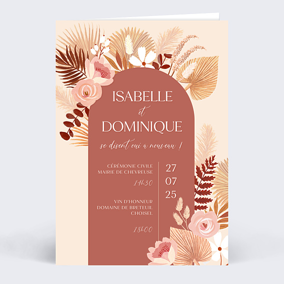 Invitation anniversaire mariage Arche bohème terracota