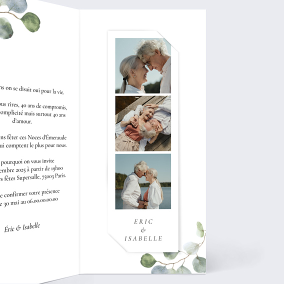 Invitation anniversaire mariage Cadre Ocre Eucalyptus Intérieur Droit