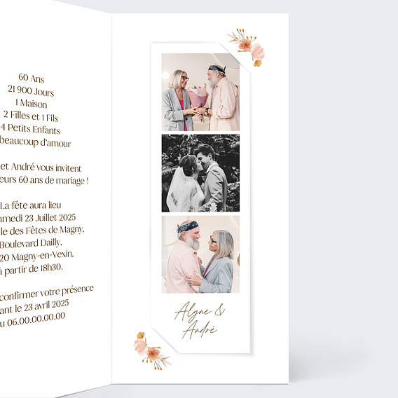 Invitation anniversaire mariage Flower of Fall Allongé Intérieur Droit