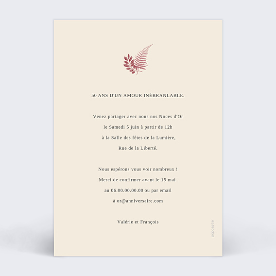 Invitation anniversaire de mariage Esprit Floral