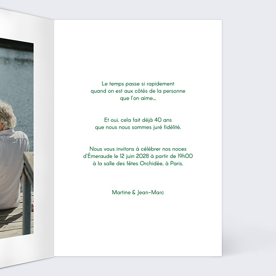 Invitation anniversaire mariage 40 années d'amour Intérieur Droit