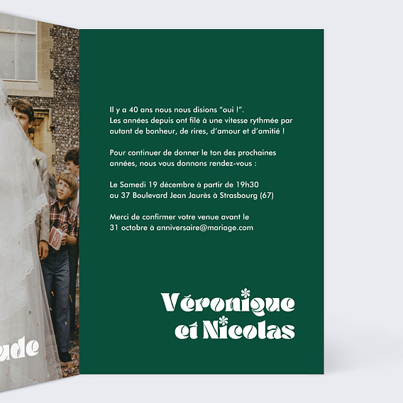 Invitation anniversaire mariage 40 ans de mariage Intérieur Droit